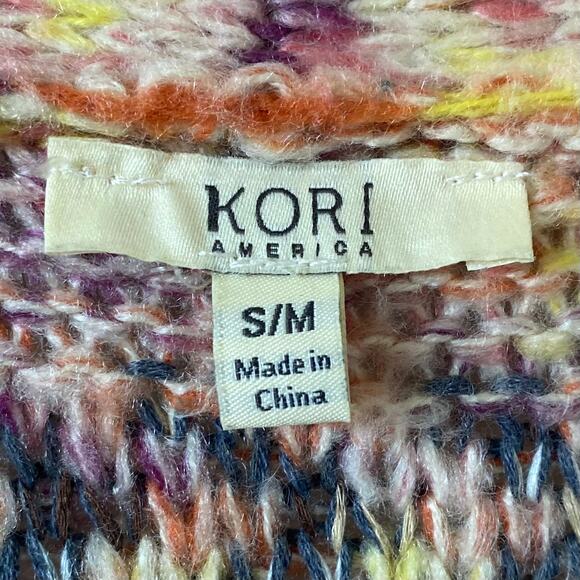 KORI AMERICA Bohemian Long Length Cardigan Sweater Multicolor S/M Open Front - Picture 6 of 7